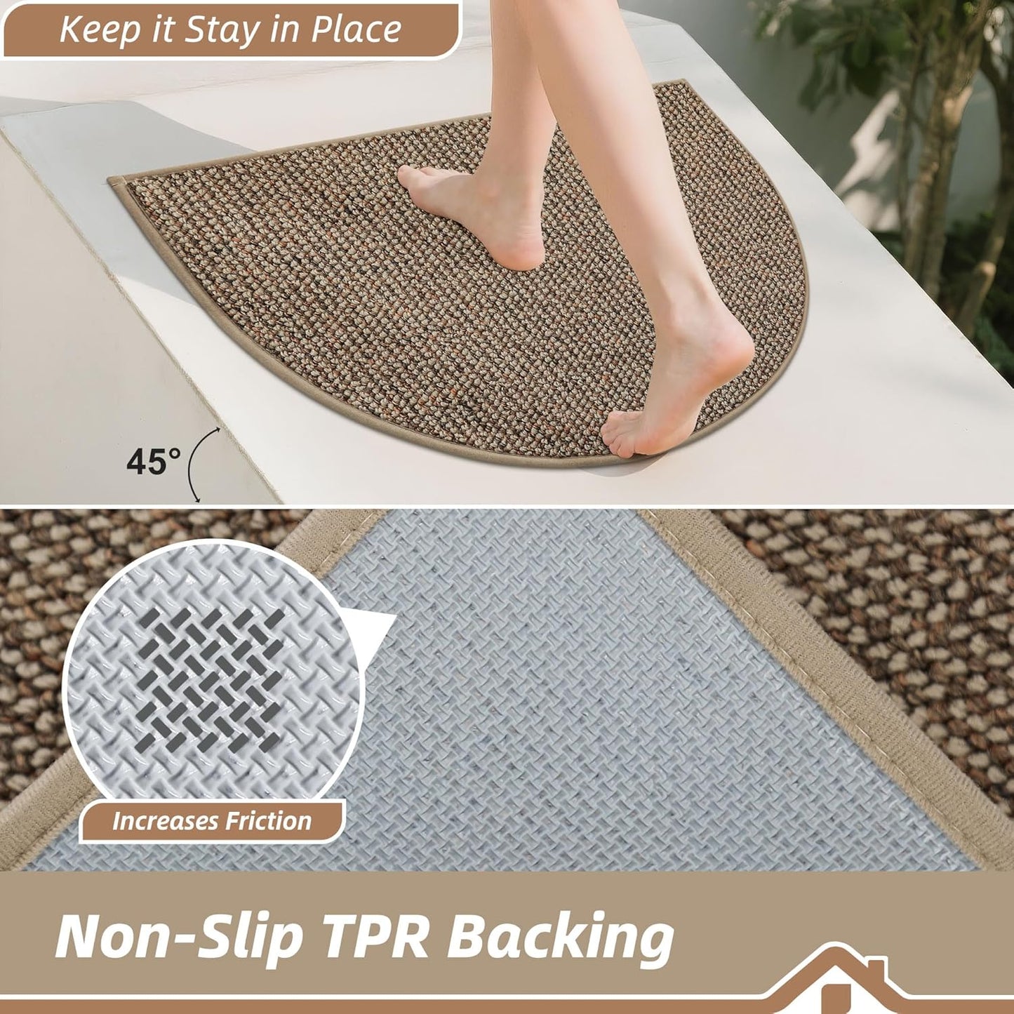 Dirt Trapper Door Mat 24" X 36" Half Circle Non-Slip Washable Doormats Entrance Rugs Absorbent Welcome Low Profile Floor Mats for Front Back Door and Entryway, Taupe