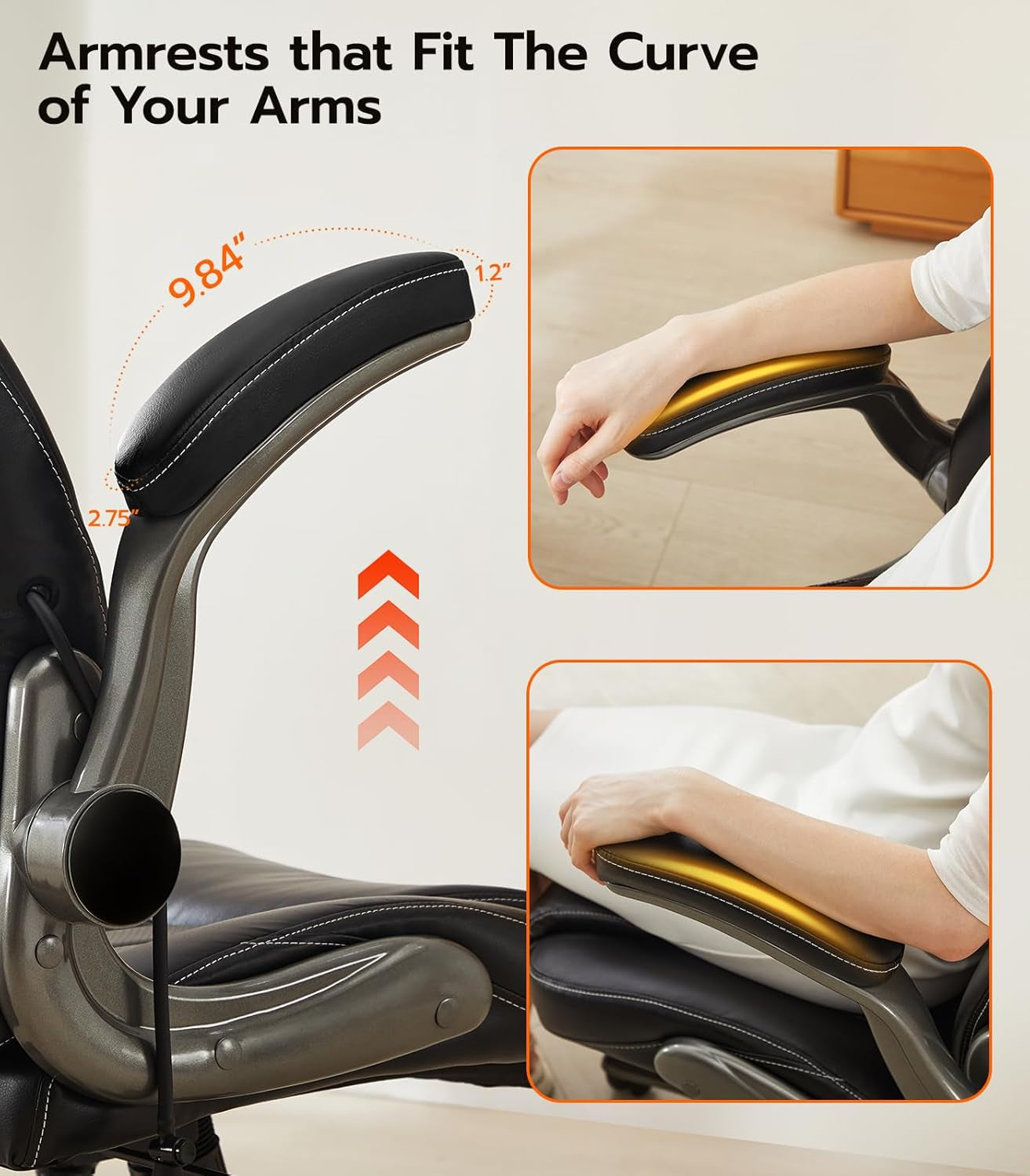 Office Desk , Ergonomic Computer  with Padded Flip-Up Arms and Adjustable Lumbar Support, PU Leather Executive  with Tilt Lock and 360° Swivel Rolling Wheels for Work, Study