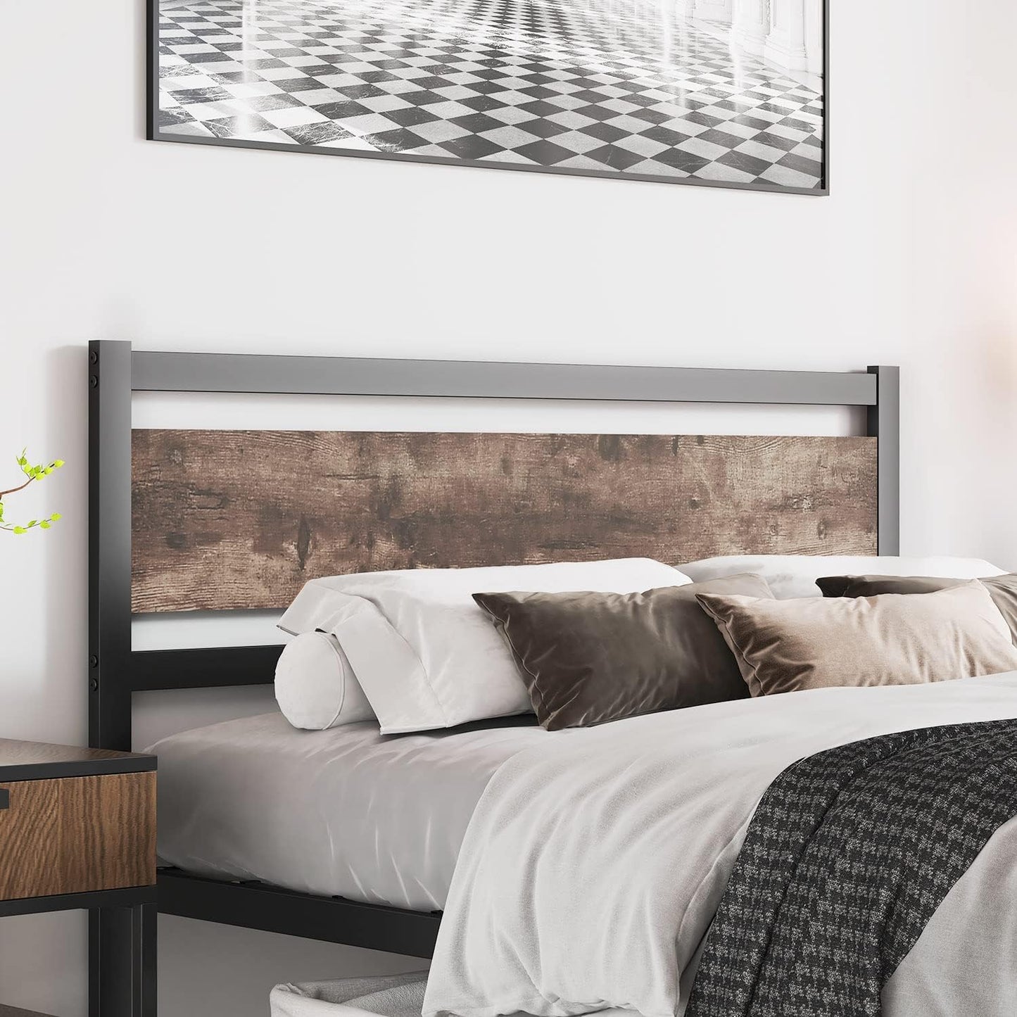 Headboard Only Wooden Headboard with Metal Slats Sturdy Rustic Headboards Easy Assembly, Twin Xl/Queen/King (King)