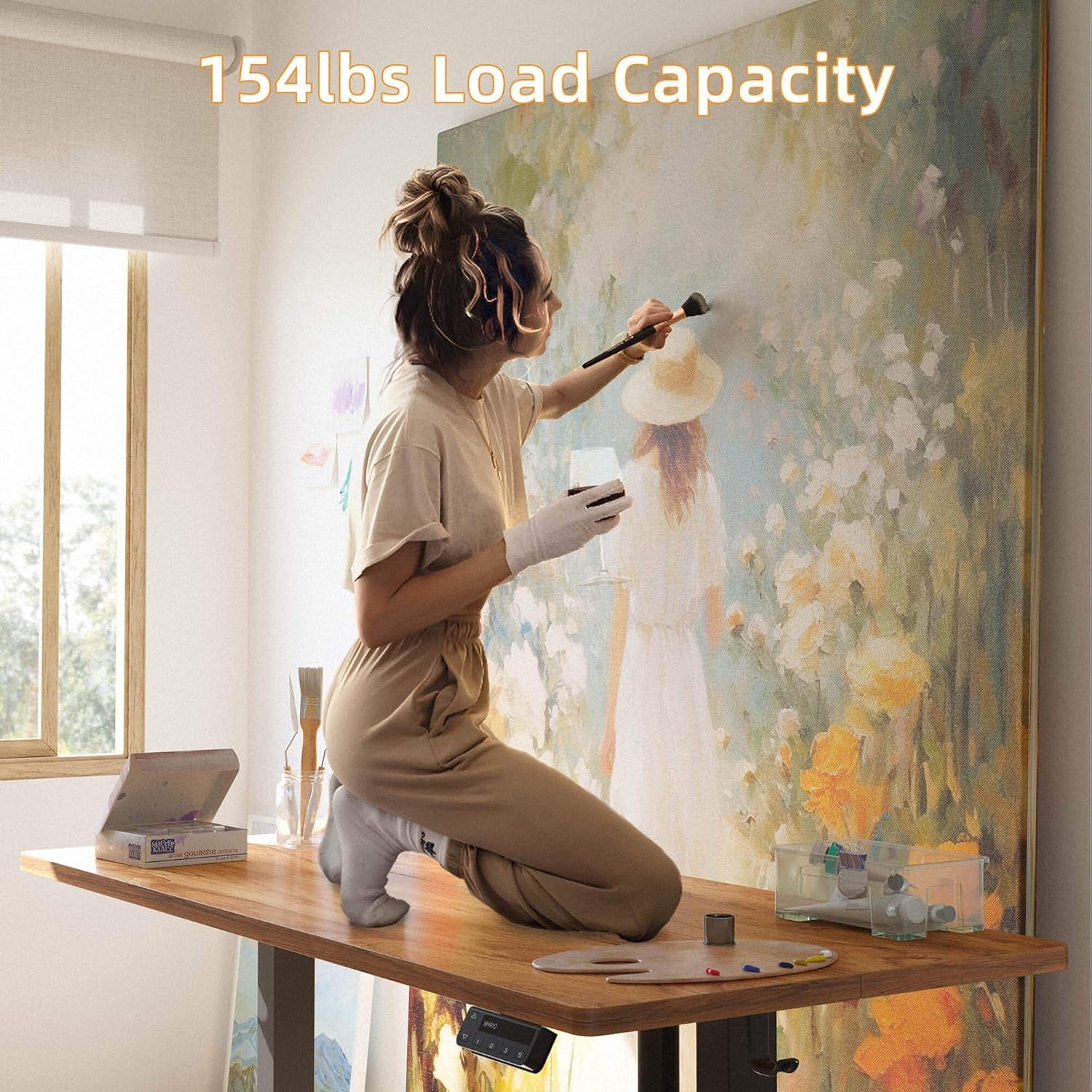 Low Height Adjustable Desk, Lifts 18.1-28.3 Inches, Electric Standing Desk for Short People, 48 X 24 Inches Computer Table with Splice Board for Home Office, Rustic Brown