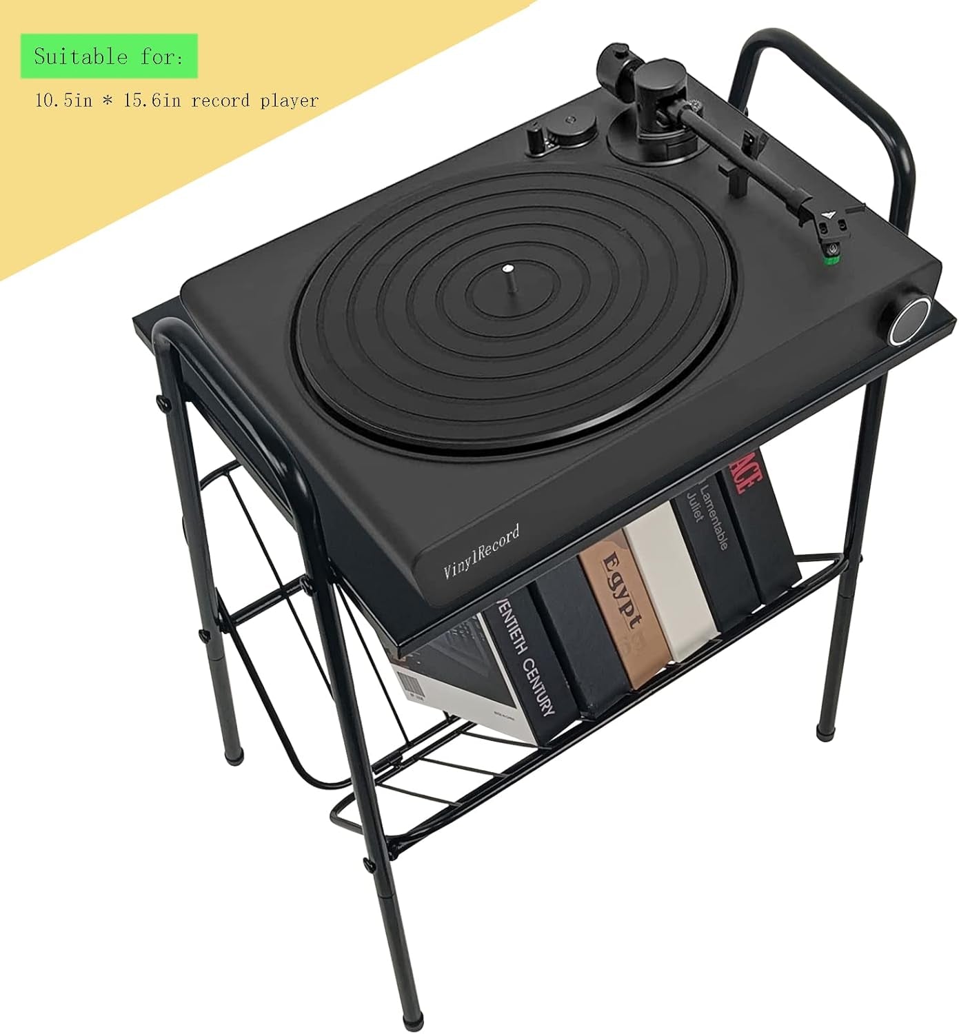 End Table, Metal Nightstand, Record Player Table with Magazine Holder, Record Player Stand with Storage, Side Table for Living Room, Bedroom for Small Spaces, Black