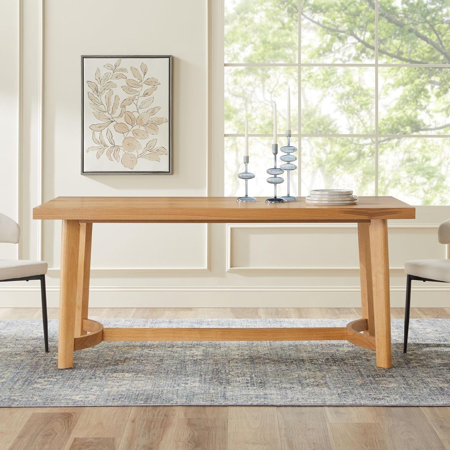 Modern Farmhouse Rustic Solid Oak Wood Rectanglular Dining Table for 6 - White Oak