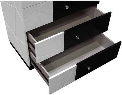 Modern Eastern King Bedroom 4Pc Set, LED Lighting, Gloss Lacquer Finish Wood Bed Set with Storage, Black/White