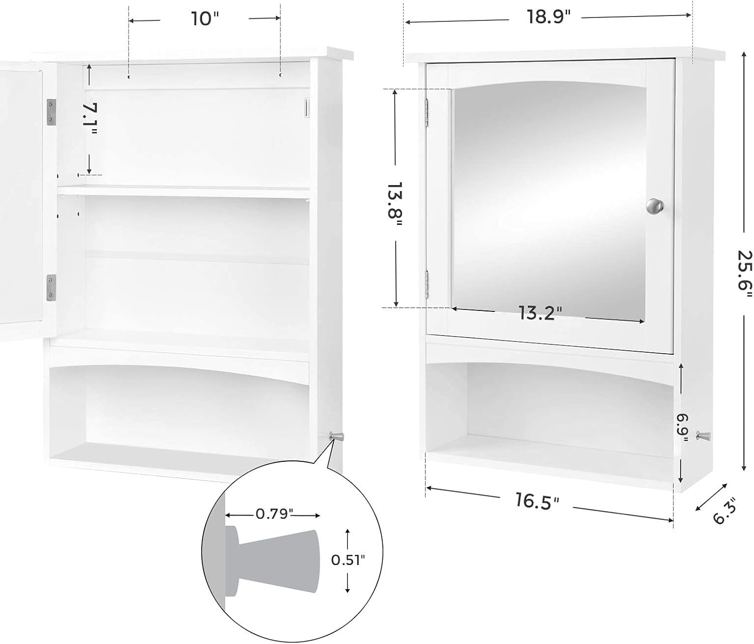 Mirror Cabinet, Bathroom Wall Storage Cabinet, Medicine Cabinet, Wooden, White UBBC21WT