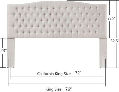 Upholstered Tufted Button Linen Fabric Headboard,Comfortable Fashional Headboard King/Ca King Size,Ivory