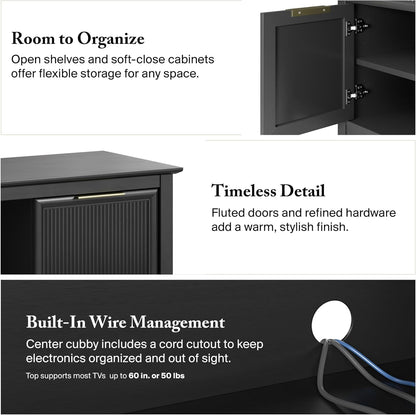 58-Inch Sideboard Storage Cabinet, Dining Room Furniture, Camille Collection, Onyx Birch