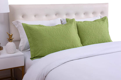 2-Piece Embroidered Pillow Shams, Decorative Microfiber Pillow Covers Set, Standard Size (Green)