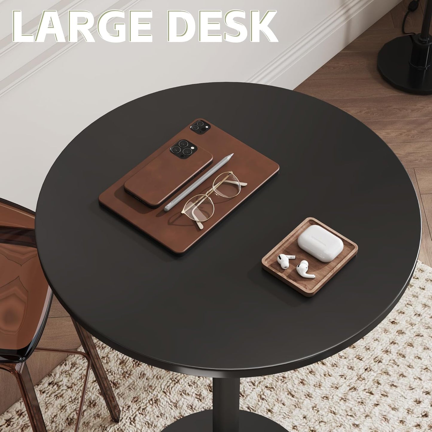 round Bistro Pub Table 2 Pack Modern Style Metal Base MDF Top Cocktail Bar Table Counter Bar Height for Pub, Dining Room, Party (Full Black)