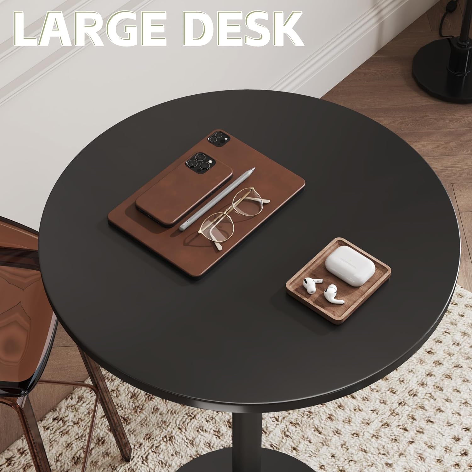 round Bistro Pub Table 2 Pack Modern Style Metal Base MDF Top Cocktail Bar Table Counter Bar Height for Pub, Dining Room, Party (Full Black)