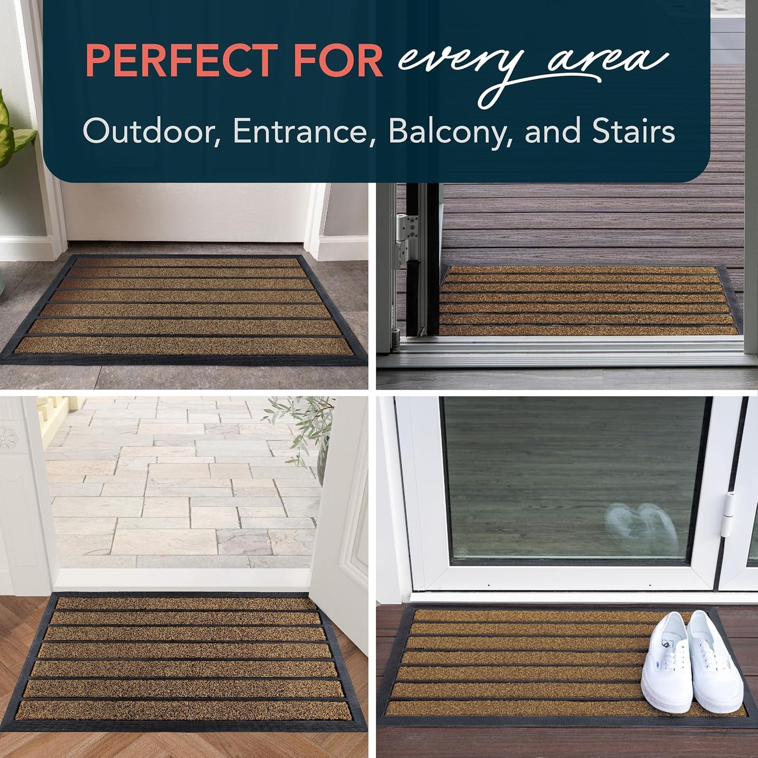 Extra Durable Door Mat - Dirt Trapping Outdoor Welcome Mats - Non-Slip Outdoor Indoor Entrance - Low Profile Front Doormat (30" X 17", Bright Brown)