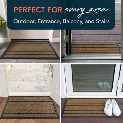Extra Durable Door Mat - Dirt Trapping Outdoor Welcome Mats - Non-Slip Outdoor Indoor Entrance - Low Profile Front Doormat (30" X 17", Bright Brown)