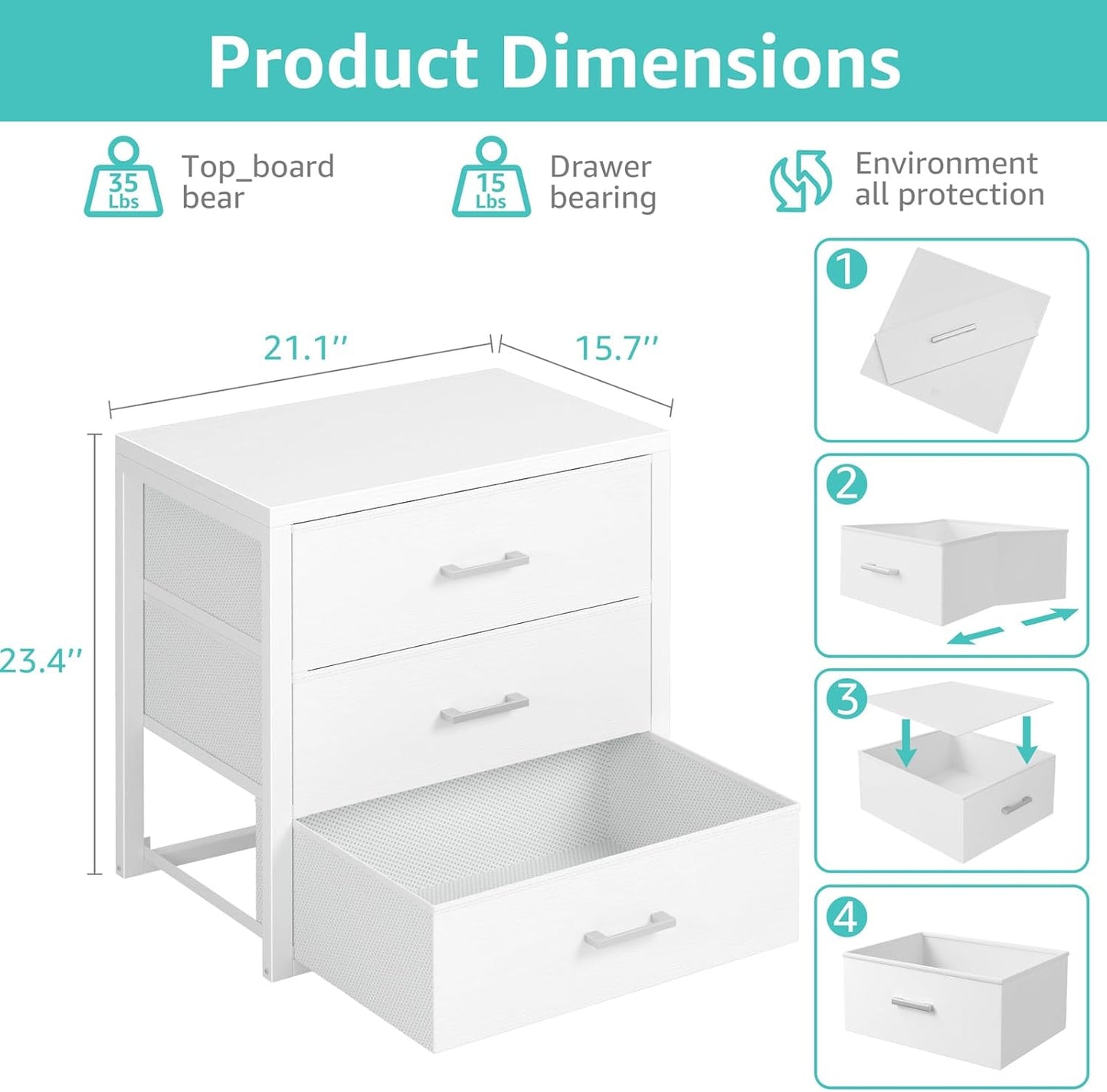 Closet Drawers White 3 Drawer Dresser for Closet Organizers and Storage Bedroom Dorm Modern