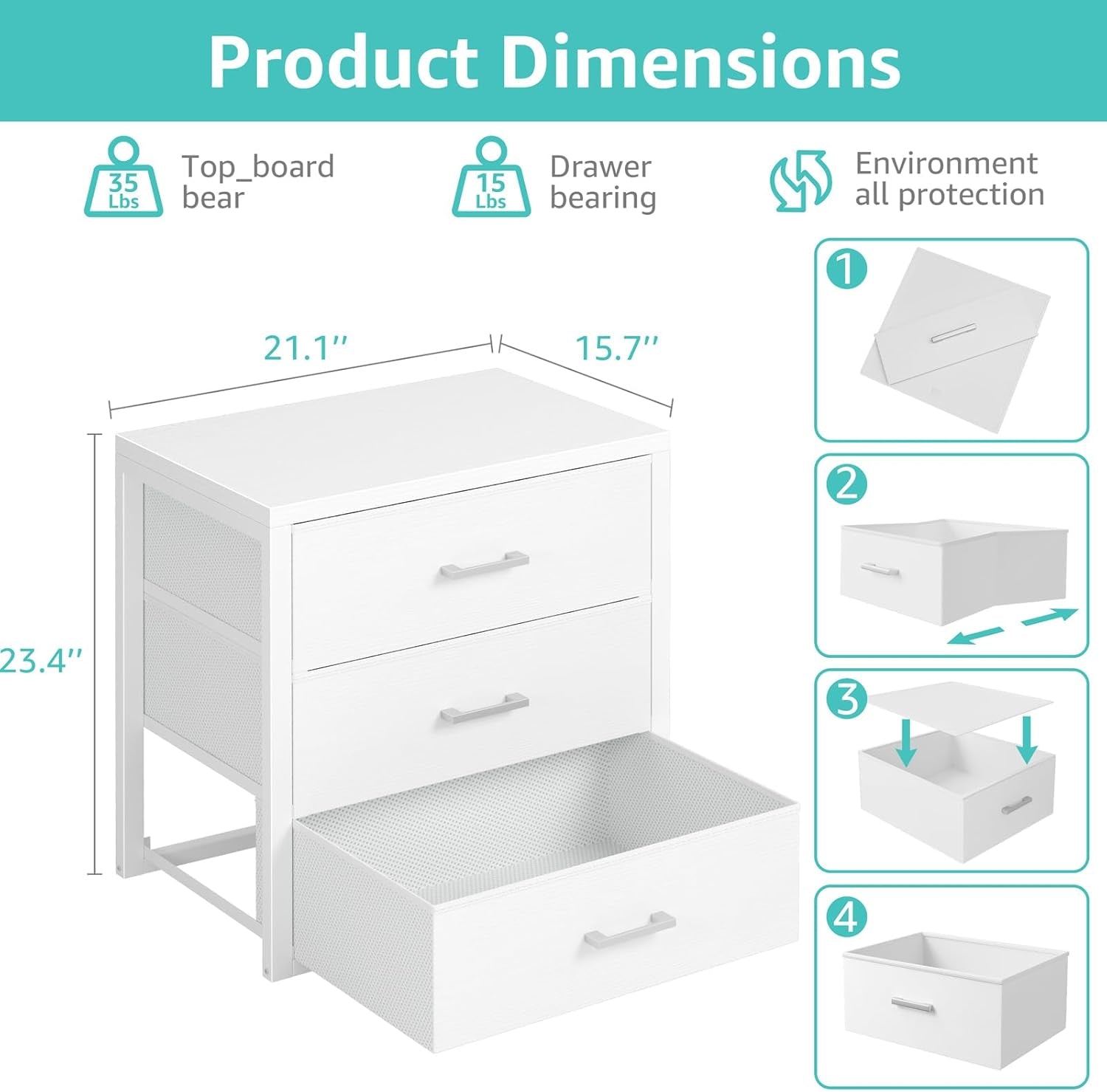 Closet Drawers White 3 Drawer Dresser for Closet Organizers and Storage Bedroom Dorm Modern