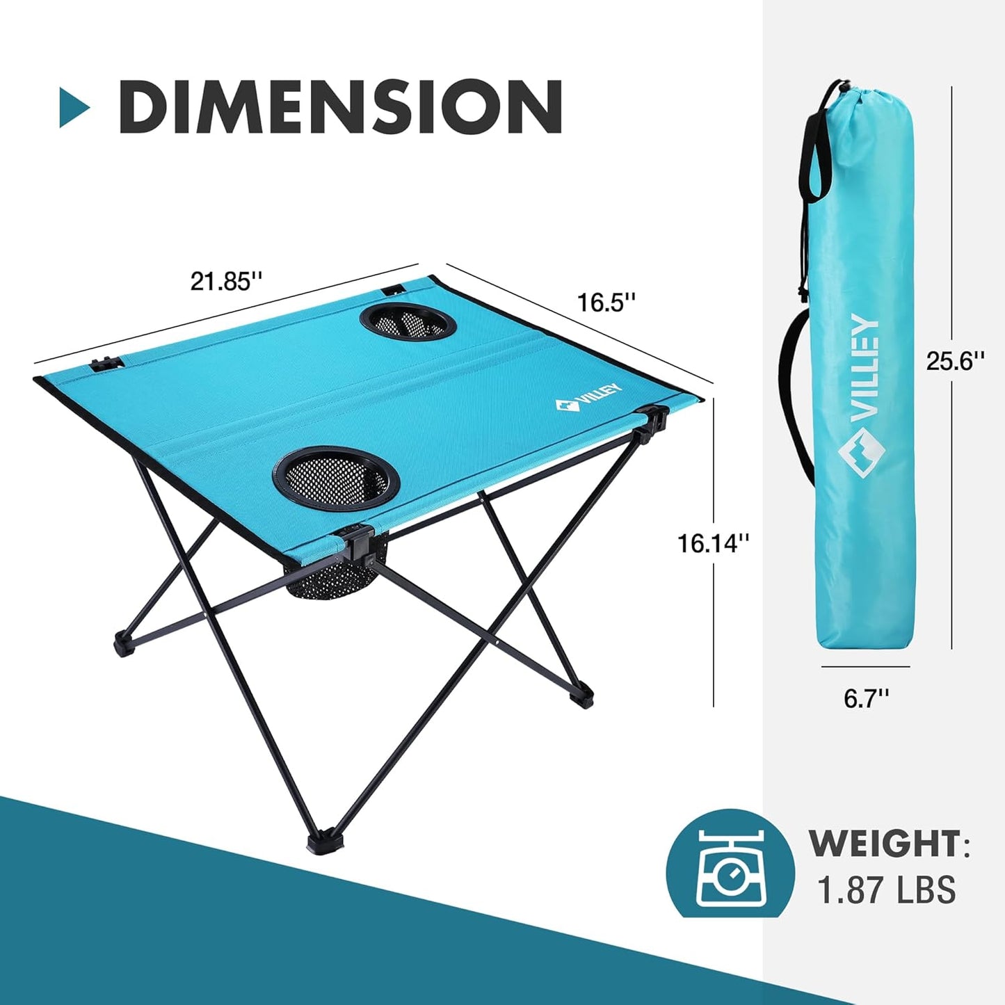 Folding Camping Table, Lightweight Portable Beach Table with 2 Cup Holders & Carry Bag for Camping, Beach, Fishing, Travel, and Outdoor Activities (Small)