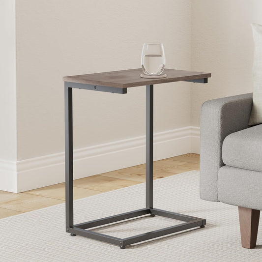 Sofa Side Table Couch End: C Shaped Table That Slide under for Small Spaces Bedside Living Room - Narrow C Tray Laptop Rustic Grey C Shaped End Table-3 C Shaped End Table-3
