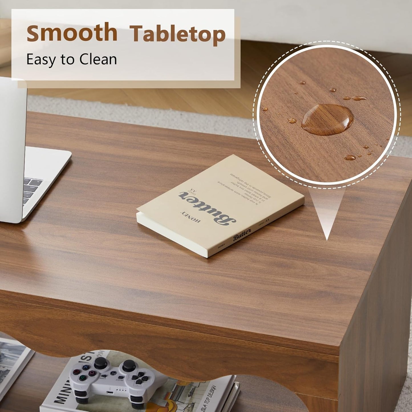 Coffee Tables for Living Room, 39" Small Rectangle Wood Coffee Table with Storage, Modern Minimalist Center Table for Small Spaces, Unique Cocktail Tea Middle Tables for Home Office, Bedroom