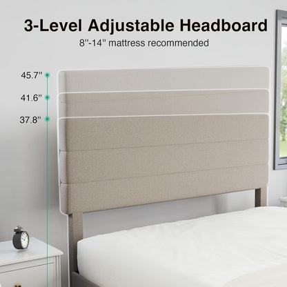 King Bed Frame and Headboard, King Bed Frame, Velvet Upholstered Stripe Bed Frames, No Box Spring Needed, Heavy Duty Feet, Easy Assembly, Black Velvet