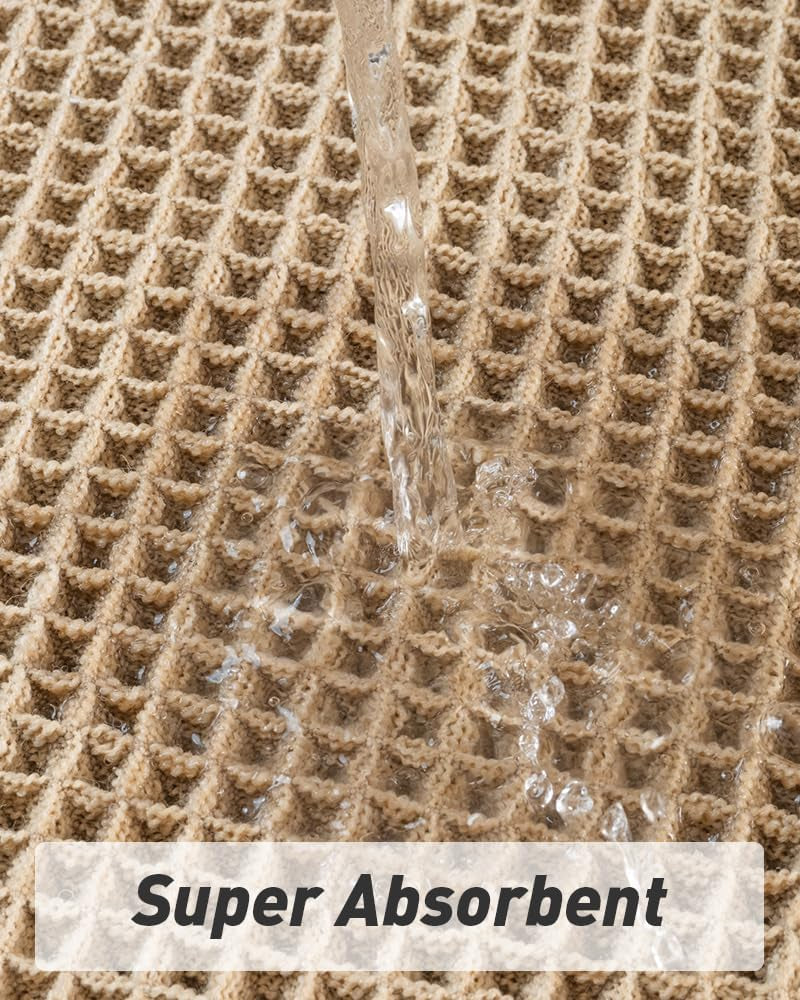 Upgraded Waffle Bath Mat, Super Absorbent Non Slip Bath Mats for Bathroom Floor, Machine Washable Bathroom Rugs with Tassels, Rubber Backed Bathroom Mats, Ultra Soft, 17" X 24", Brown
