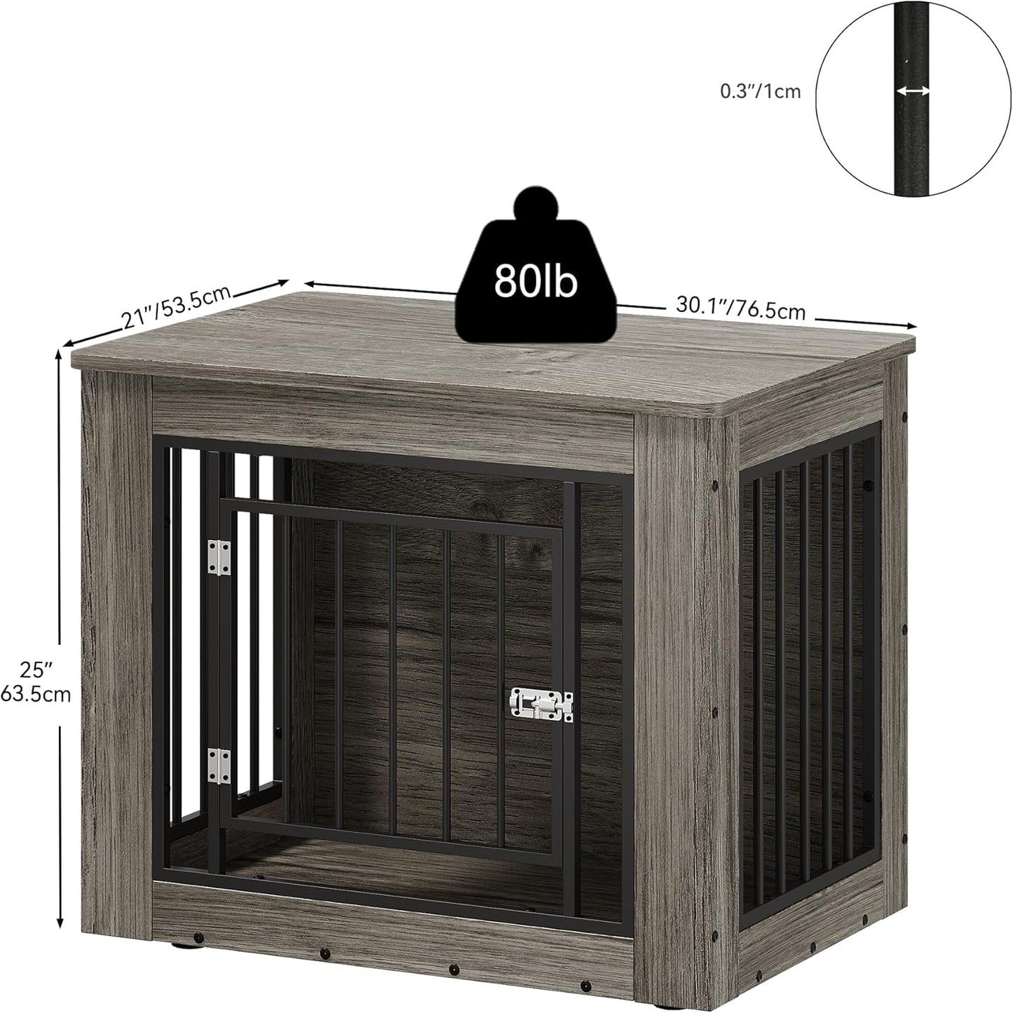 Dog Crate Furniture for Medium Dogs, Side End Table, Modern Dogs Kennel Indoor up to 35 Lb, 2-In-1 Iron-Wood Fusion Dog Cage with Waterproof Top, Safety Corners,Steel Lock,30" L,Greige
