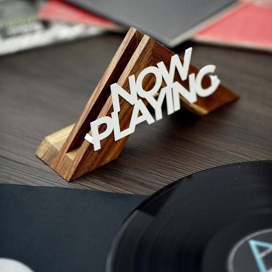 Tabletop Now Playing Vinyl Record Stand - Wooden Vinyl Record Holder - LP Shelf - No-Tool Assembly
