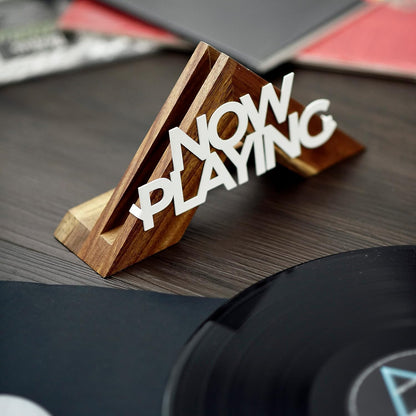 Tabletop Now Playing Vinyl Record Stand - Wooden Vinyl Record Holder - LP Shelf - No-Tool Assembly