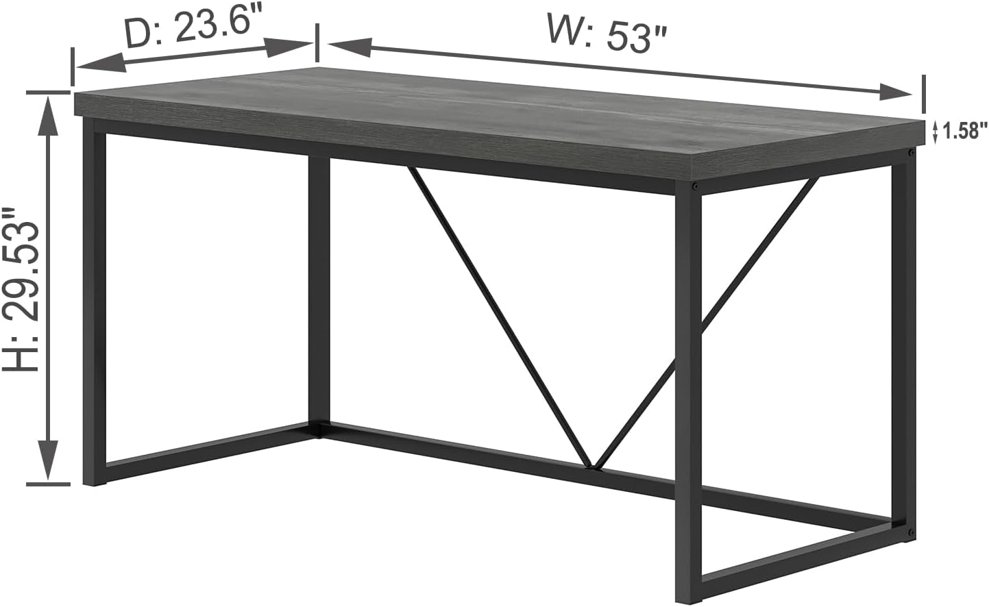 Modern Home Office Desk, Wood and Metal Computer Desk, Industrial Writing Study Gaming Table for Living Room Bedroom, Rustic Grey, 53 Inch