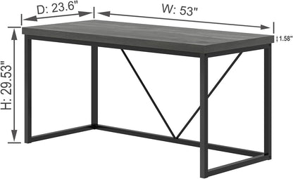 Modern Home Office Desk, Wood and Metal Computer Desk, Industrial Writing Study Gaming Table for Living Room Bedroom, Rustic Grey, 53 Inch