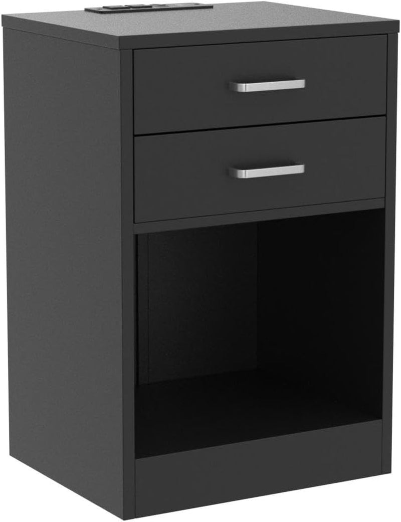 LED Nightstands Set of 2,Night Stands for Bedrooms Set of 2,Nightstand with Charging Station and LED Lights,Black Bedside Table with Power Outlets & Drawers,Modern End Side Table