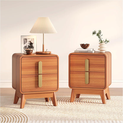 Nightstands Set of 2,Mid Century Modern Side Table with 2 Drawers & Solid Wood Legs,Curved Corner Bedside Table for Small Space,Bedroom,Cherry