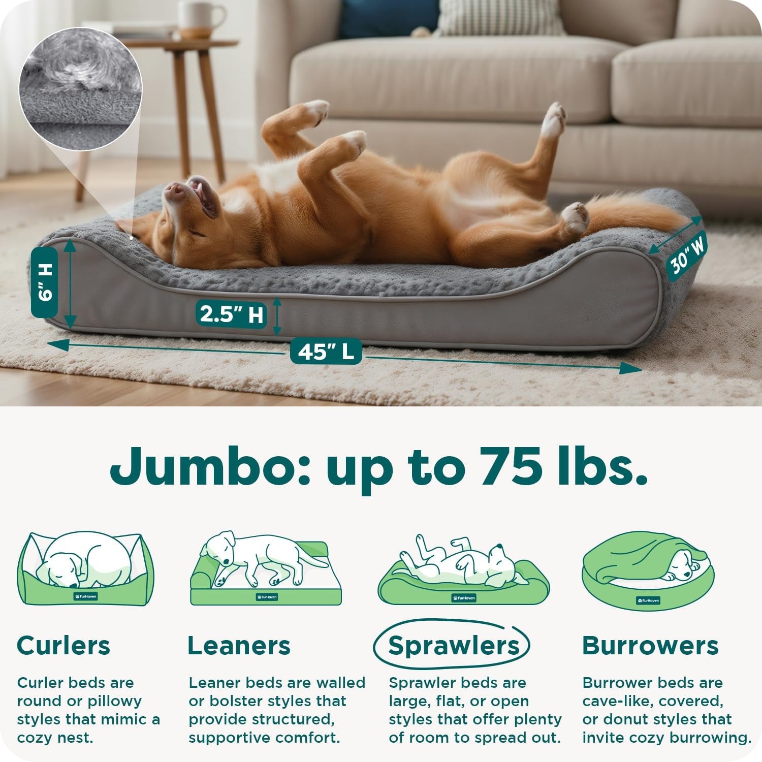 Orthopedic Dog Bed for Large Dogs, Luxe Lounger Contour Mattress with Solid Orthopedic Foam Slab for Joint Support, Removable Washable Cover, Jumbo XL, Plush Suede, Gray
