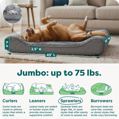 Orthopedic Dog Bed for Large Dogs, Luxe Lounger Contour Mattress with Solid Orthopedic Foam Slab for Joint Support, Removable Washable Cover, Jumbo XL, Plush Suede, Gray
