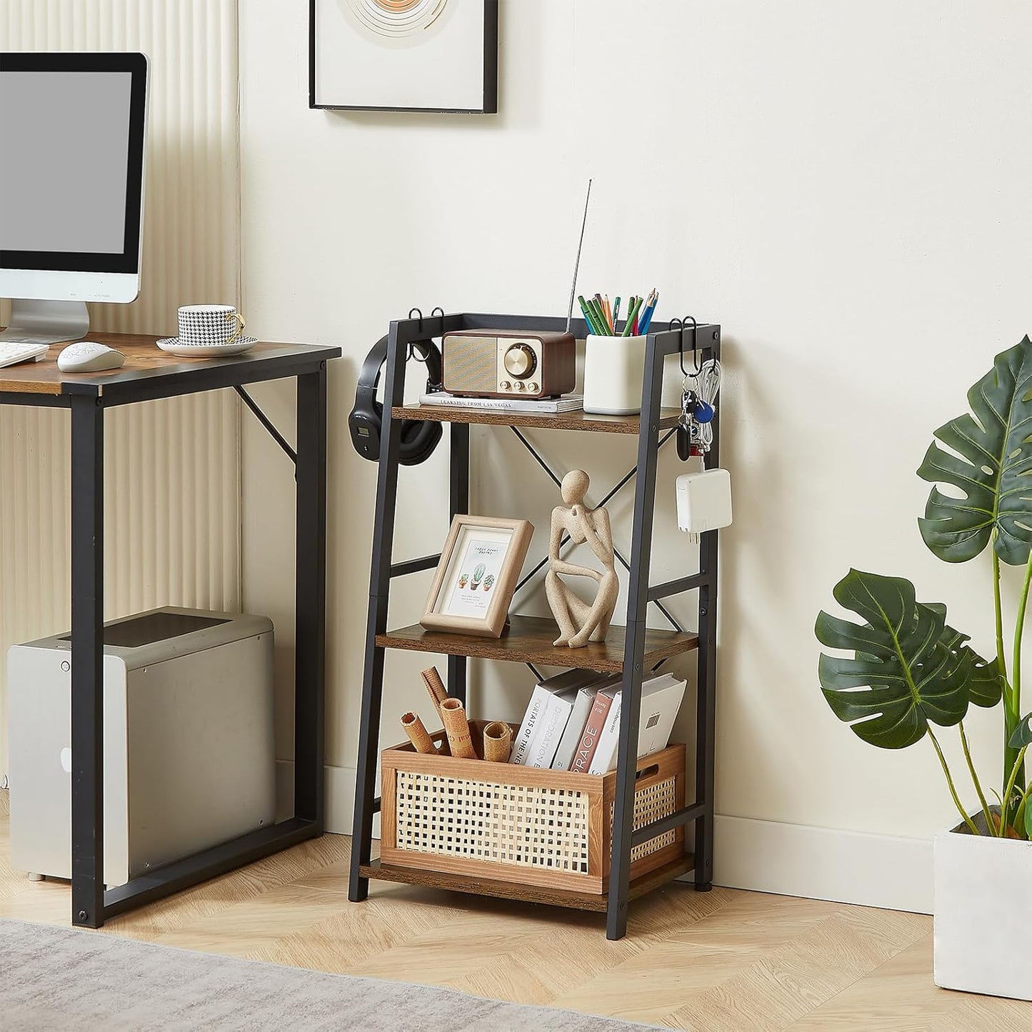 3-Tier Bathroom Ladder Shelf, Standing Tower Shelf Bookcase Freestanding Tower for Living Room Home and Office