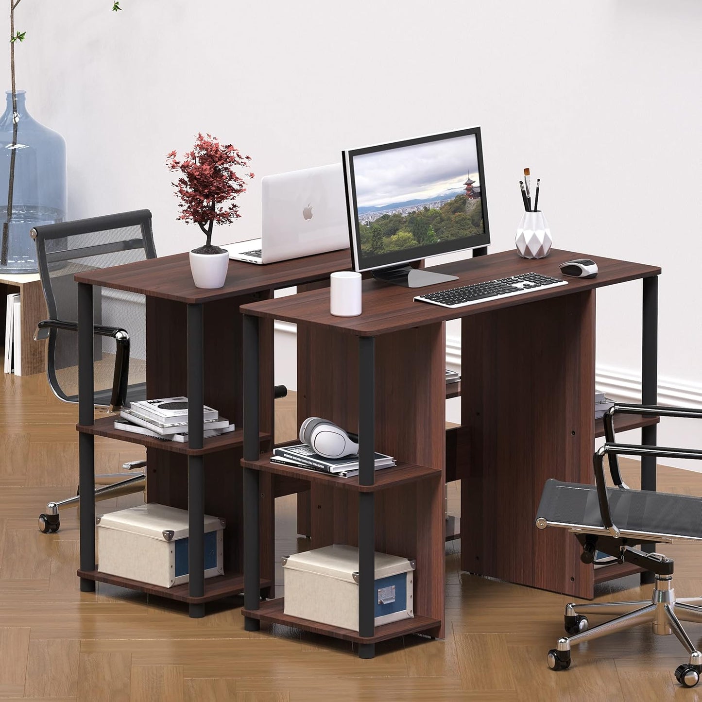 38-Inch Home Office Wood Desk with Double Sided Shelves, Cherry