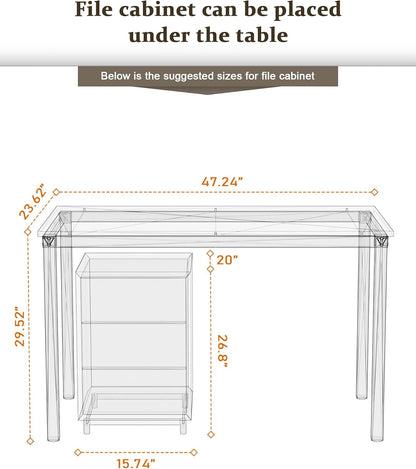 Computer Desk/Dining Table Office Desk Sturdy Writing Workstation for Home Office (47.24”, Beige + White Frame)