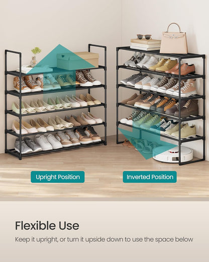 Shoe Rack, 5-Tier Shoe Organizer, Metal Storage Shelf, Upright or Upside Down, for 20-25 Pairs, Stackable, for Entryway, 11.8 X 36.2 X 35.4 Inches, Black ULSA305BH01