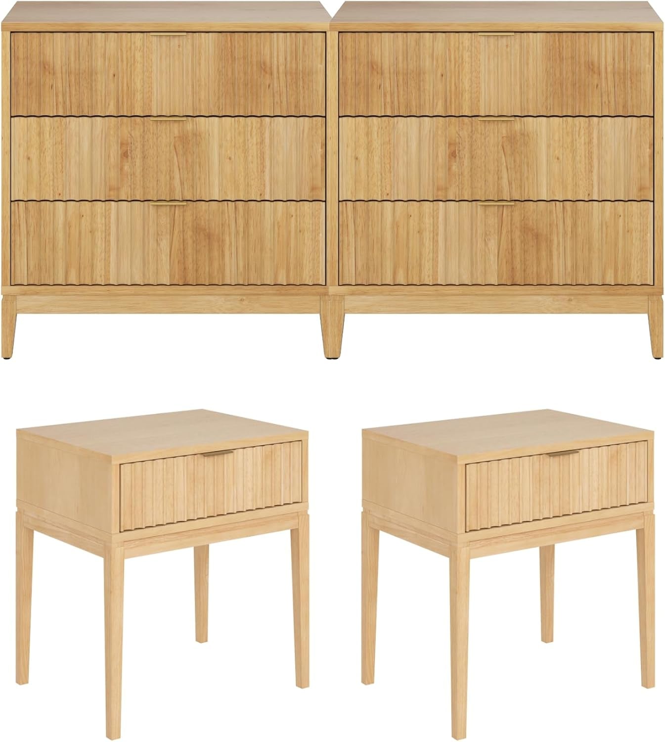 Jasper Mid Century Modern Solid Wood Bedroom Set, Dresser and Nightstand Set for Bedroom or Nursery, Warm Pine