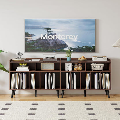 Record Player Stand, Turntable Stand with Vinyl Storage, Record Player Cabinet up to 350 Albums, Cube Storage Organizer for Living Room, Walnut