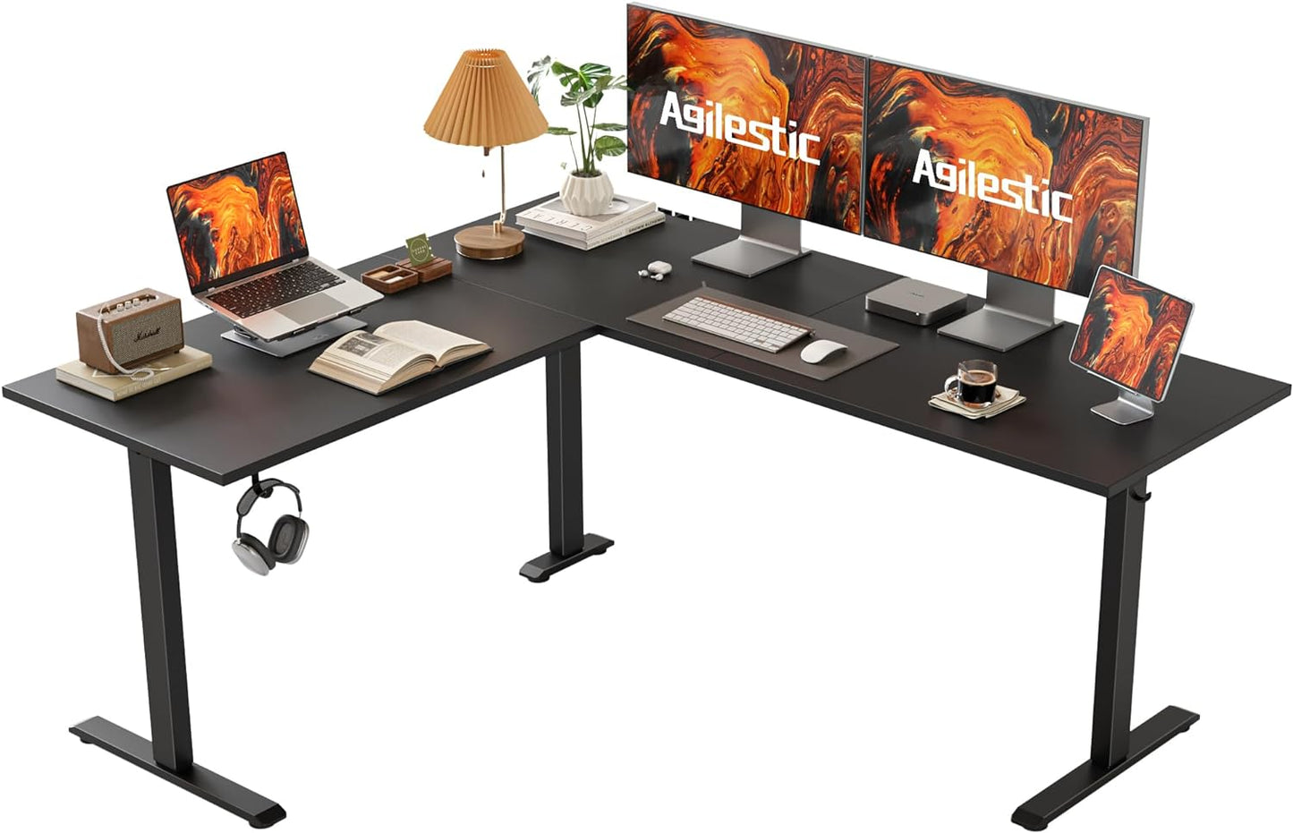 L Shaped Standing Desk Adjustable Height, Electric Corner Standing Desk, 63 X 55 Inch Sit Stand Computer Table with Splice Board, Gaming Table, Black