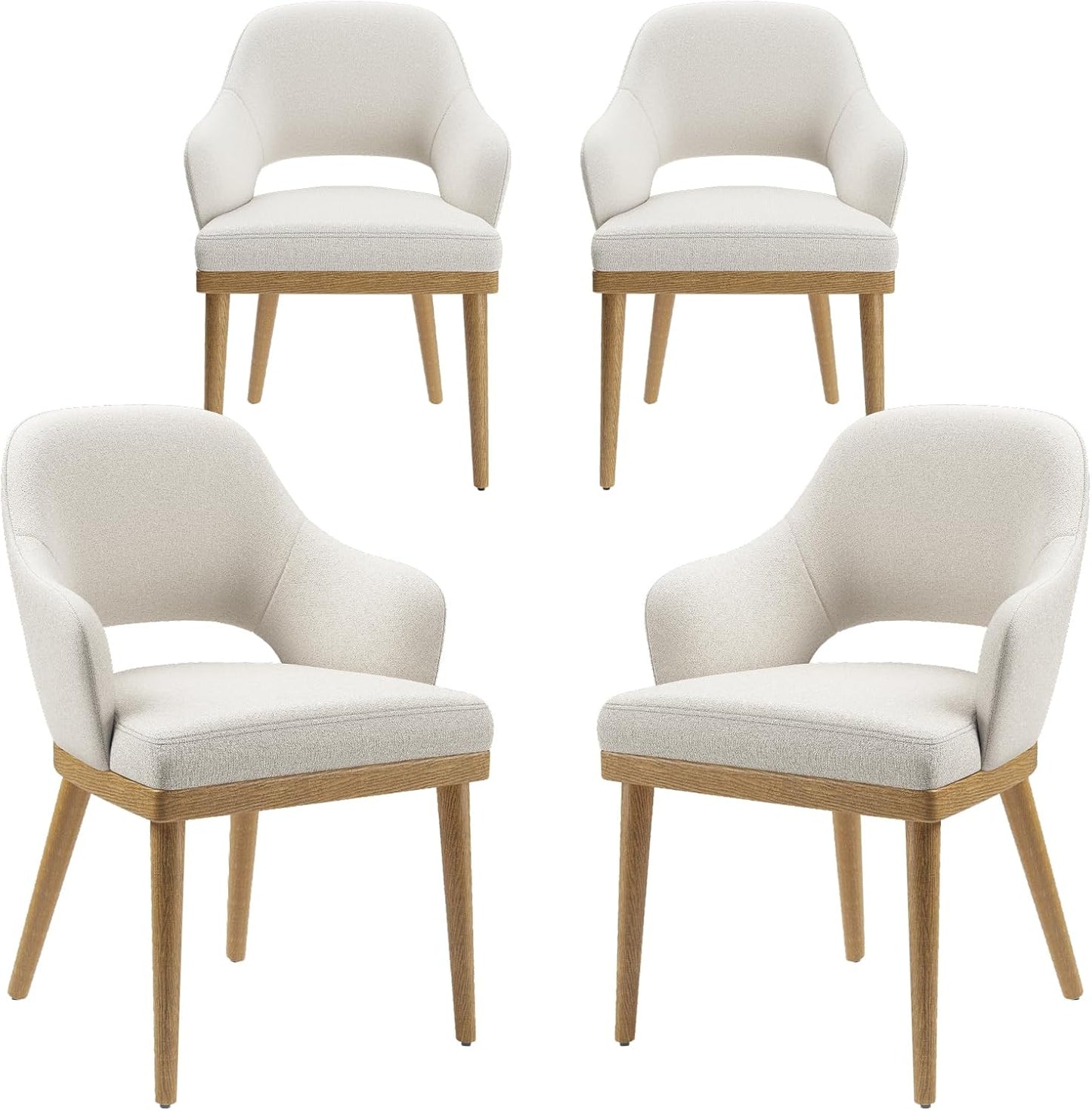 Wooden Dining Chairs Set of 4, Modern Fabric Upholstered Dining Room Chair, Kitchen Side Chairs, Farmhouse Dinner Chair with Open Back for Kitchen, Beige