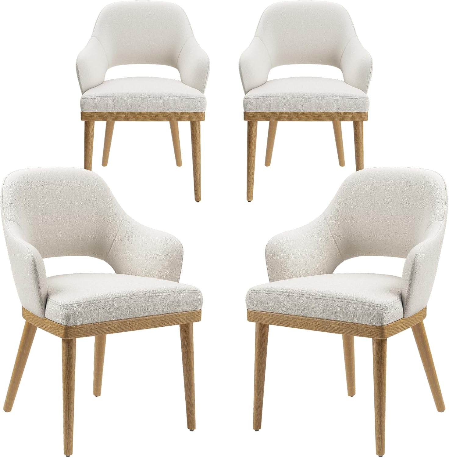 Wooden Dining Chairs Set of 4, Modern Fabric Upholstered Dining Room Chair, Kitchen Side Chairs, Farmhouse Dinner Chair with Open Back for Kitchen, Beige