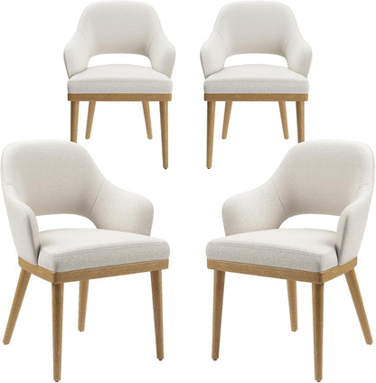 Wooden Dining Chairs Set of 4, Modern Fabric Upholstered Dining Room Chair, Kitchen Side Chairs, Farmhouse Dinner Chair with Open Back for Kitchen, Beige