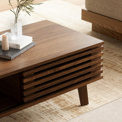 Living Room Table Sets of 2, Mid Century Coffee Table and TV Stand, Wood Coffee Table with Storage, Modern TV Stand for Bedroom, Living Room, Walnut