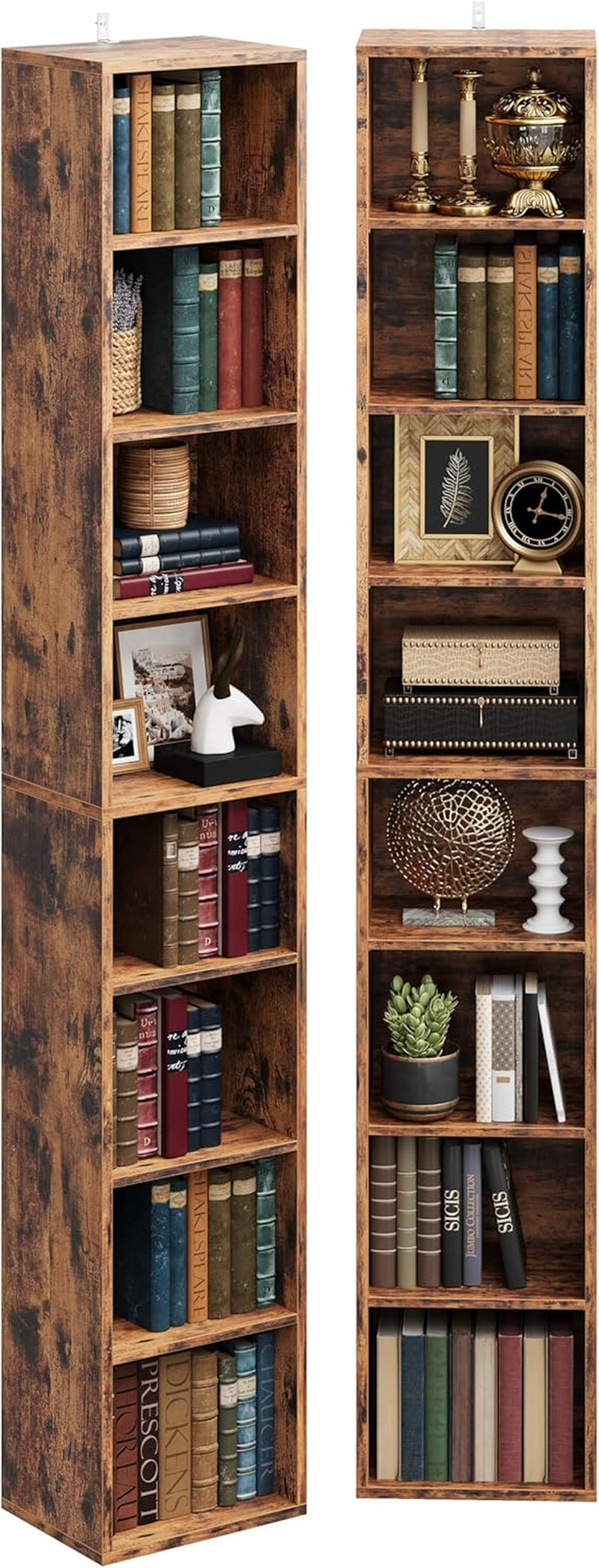 Tall Narrow Bookshelf 8 Tiers 71In Set of 2, Compact Corner Bookcase, Easy to Match for Living Room, Office, Study, Bedroom