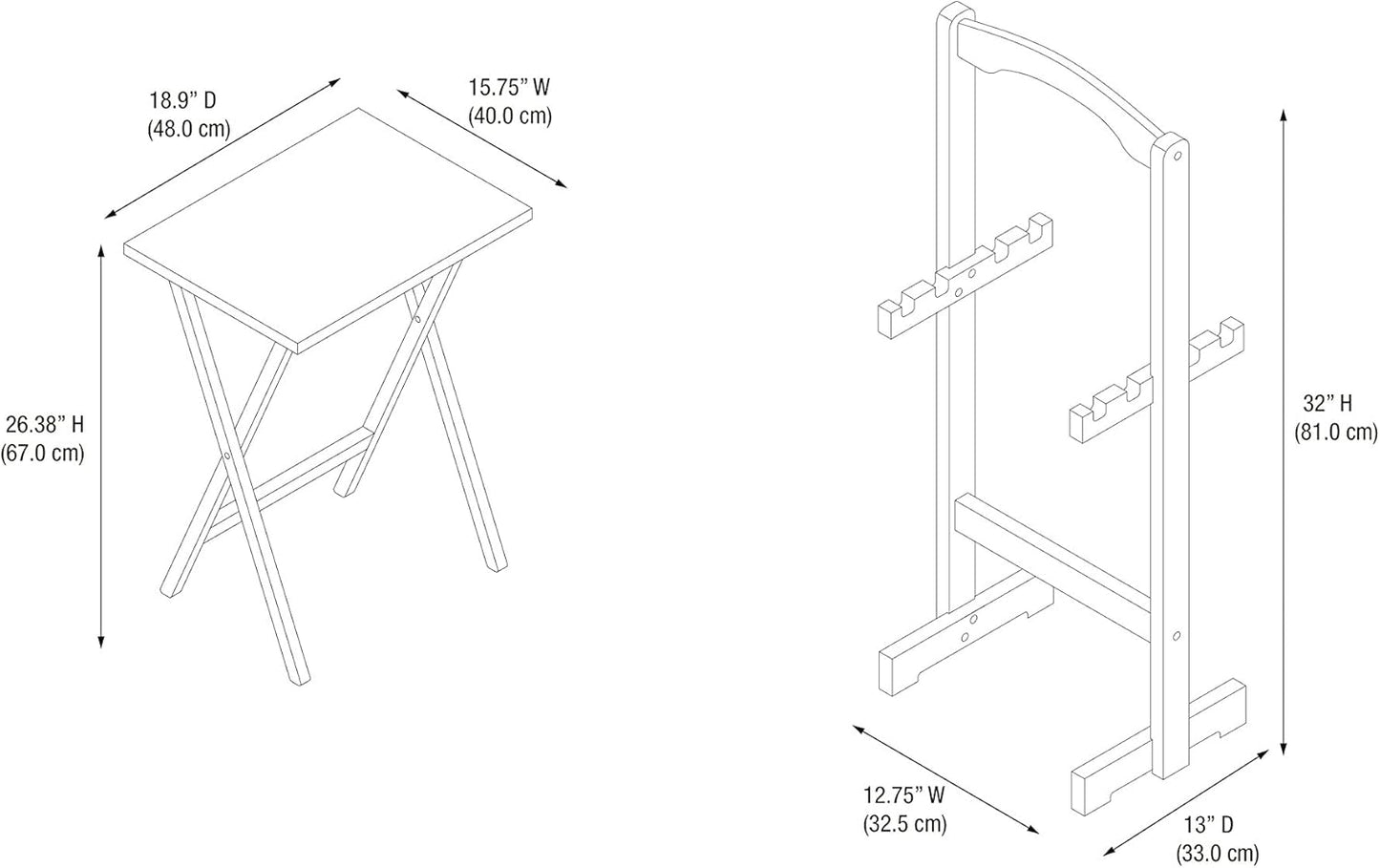 Tray Table Set, 15.75"D X 18.9"W X 26.38"H, White