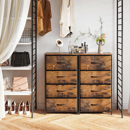 Dresser for Bedroom with 4 Storage Drawers, Small Dresser Chest of Fabric Drawers with Sturdy Steel Frame, Wood Top, Vintage