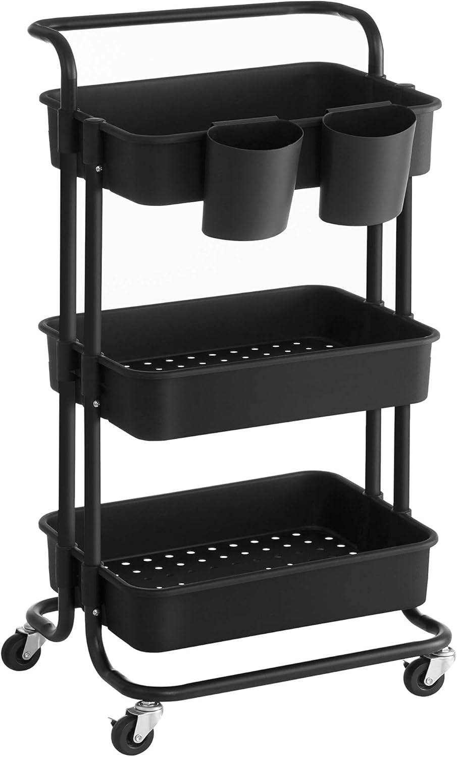 Rolling Cart, 3-Tier Storage Cart, Storage Trolley with Handle 2 Small Organizers, Steel Frame, Plastic Baskets, Utility Cart, Easy Assembly, for Bathroom Laundry Room, White UBSC067W01