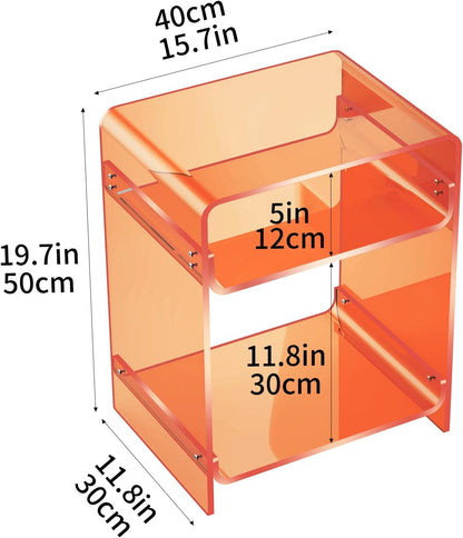 Acrylic End Table Record Player Table with Storage Shelf Clear Side Table Nightstand, Orange | Storage Shelf