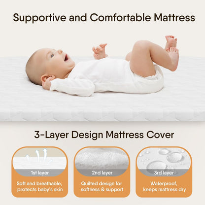 Baby Bassinet Bedside Crib, 3-In-1 Baby Bassinet Bedside Sleeper with Mattress and Soft, Breathable Sheet, Full-Mesh Sides, 6-Height Adjustable, Stable and Secure Crib for Newborns