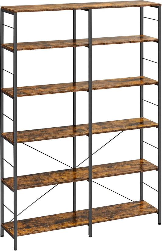6-Tier Tall Bookshelf, Bookcase, Large Metal Shelf, 11.8 X 47.2 X 67.9 Inches, for Living Room, Kitchen, Pantry, Study, Home Office, Rustic Brown and Black ULLS114B01