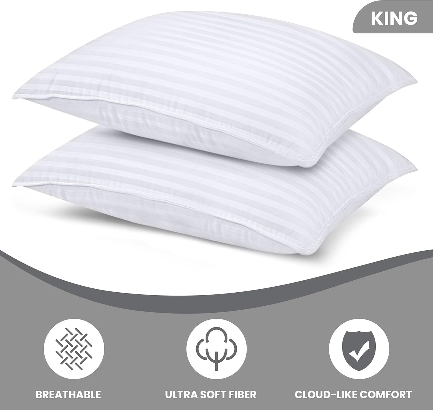 Bed Pillows for Sleeping King Size (White), Set of 2, down Alternative Pillow for Sleeping, Cooling Hotel Quality Pillow Set for Back, Stomach or Side Sleepers